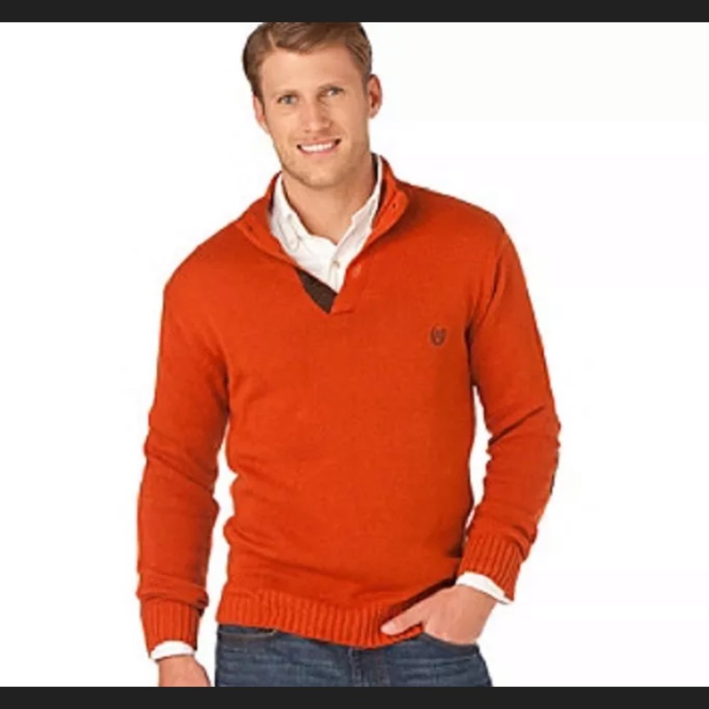 Chaps Autumn Orange mock neck pullover brown elbow
